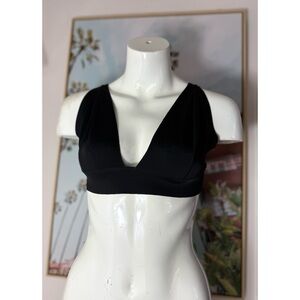 H&M Black Triangle Plunge V-Neck Bikini Top Thick Strap Swimwear Size 14 XL